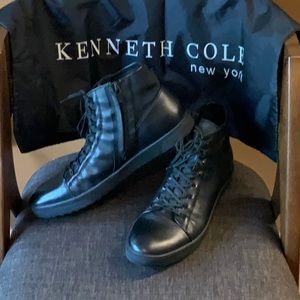 Black Leather High Top Sneakers